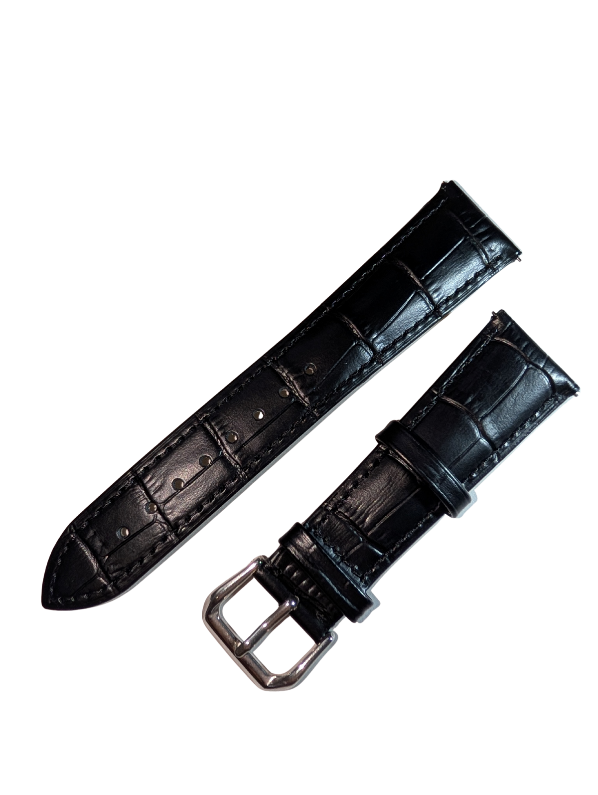 22mm Black Alligator-Grain Leather Watch Strap with Silver Buckle