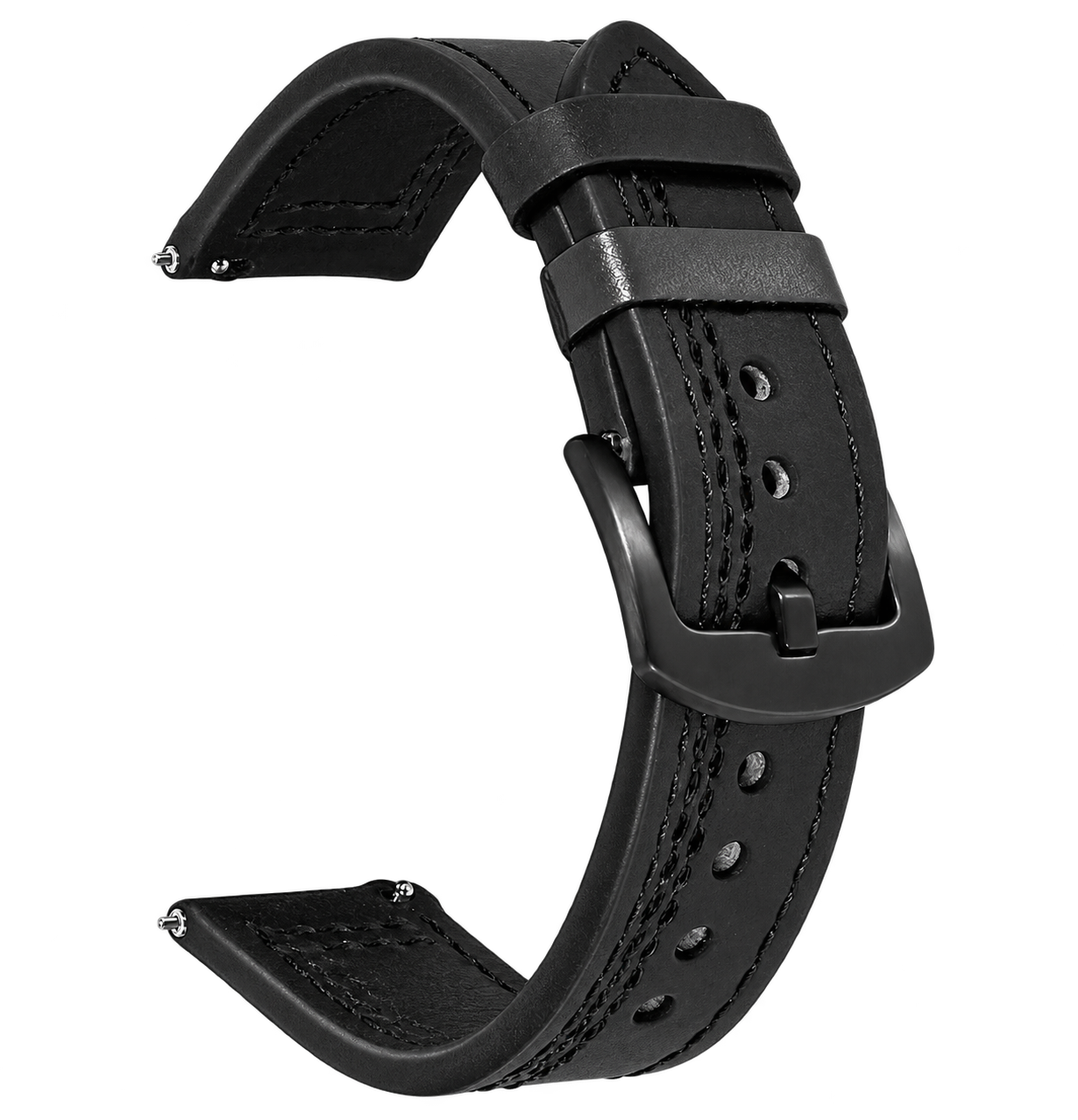 20mm Black Leather with double Black Stitching