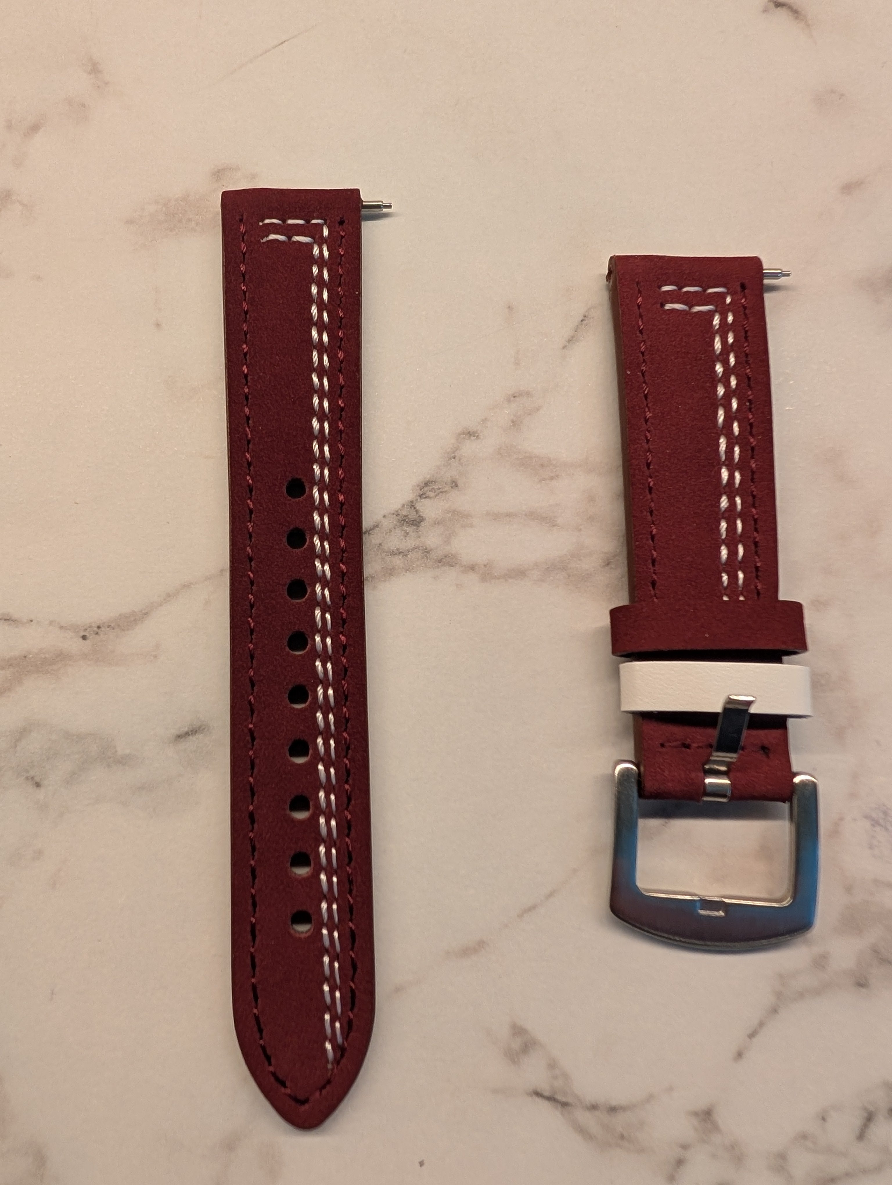 22mm Red Leather with Double White Stitching