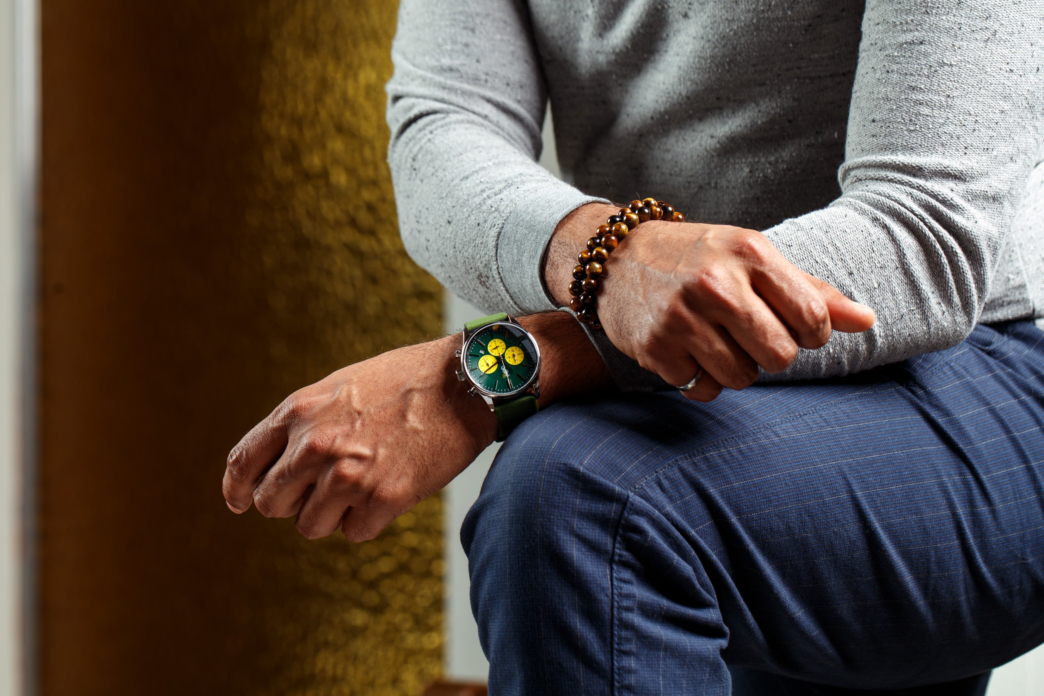 The Beyond Boring Watch Company 41mm Green and Yellow Chronograph
