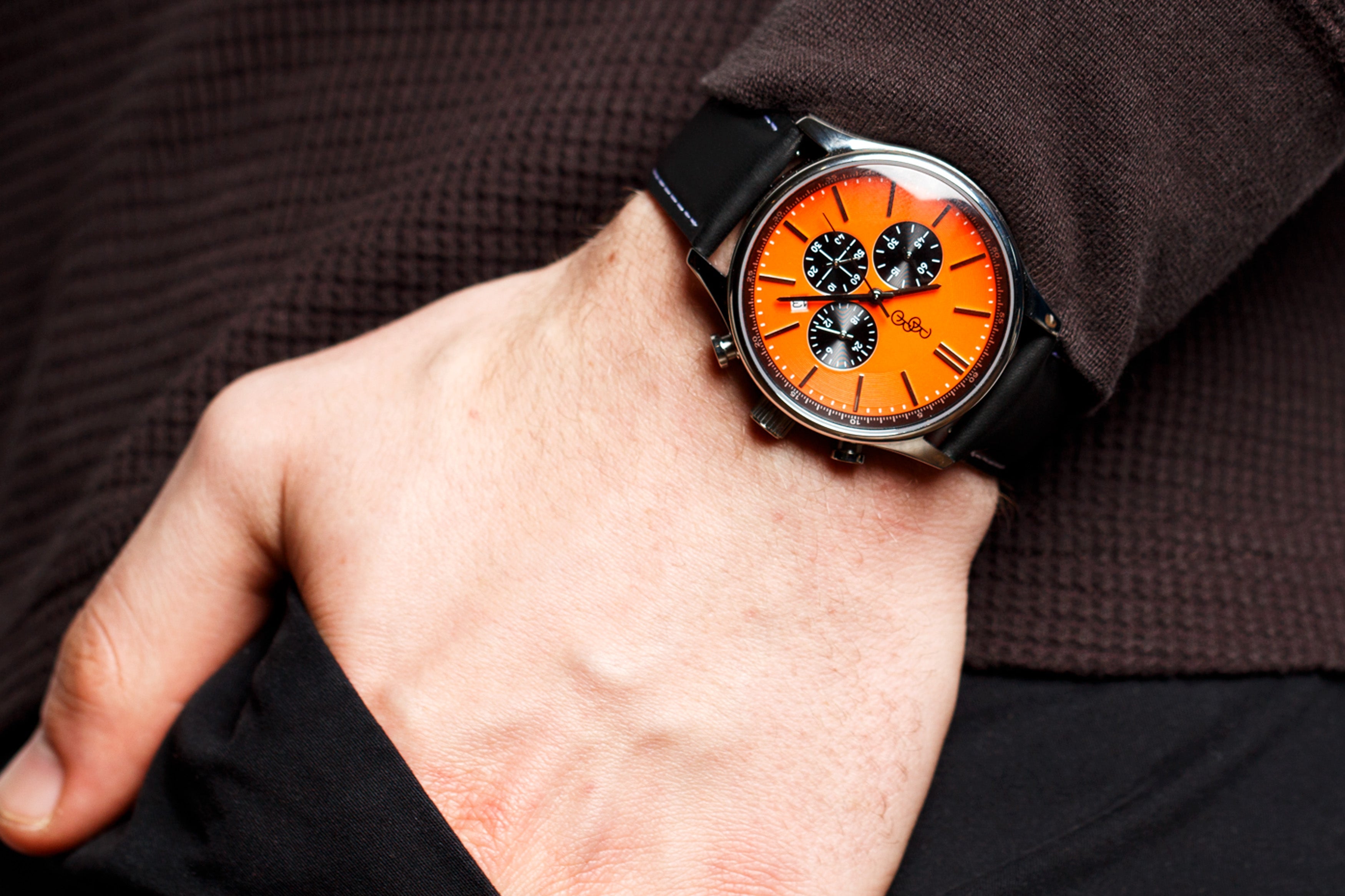 The Beyond Boring Watch Company 41mm Orange and Black Chronograph