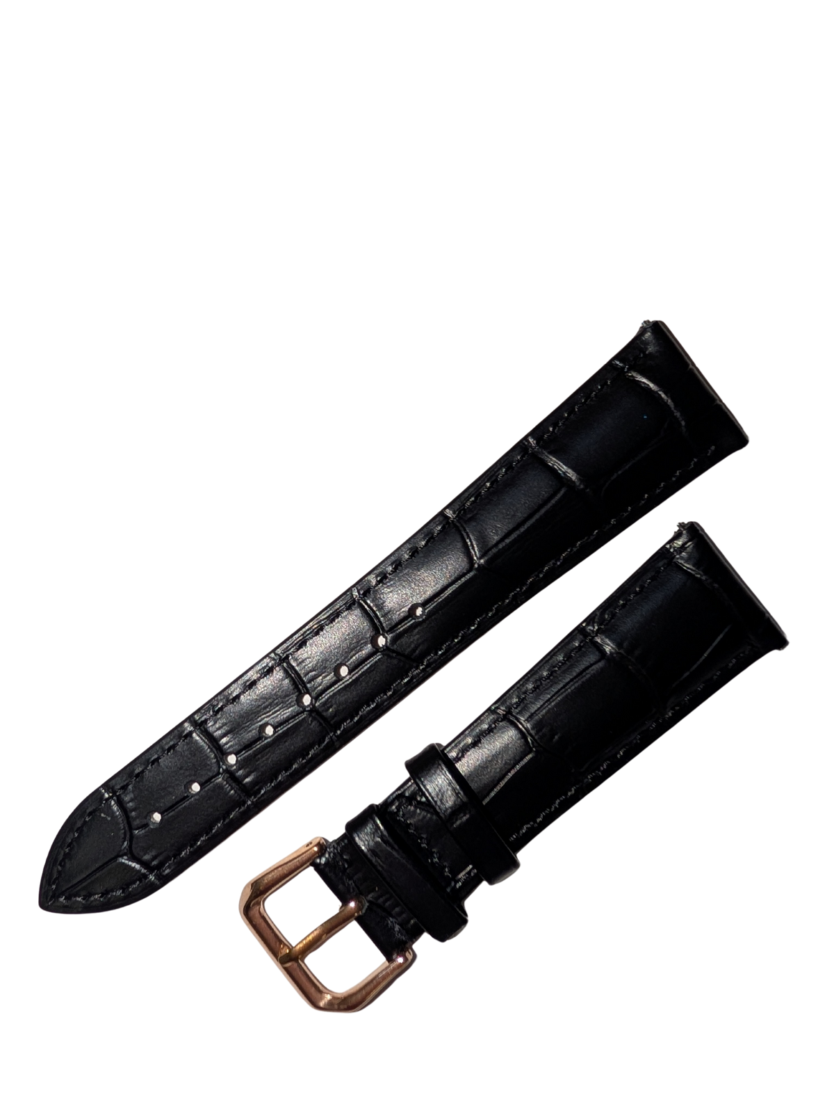 22mm Black Alligator-Grain Leather Watch Strap with Rose Gold Buckle