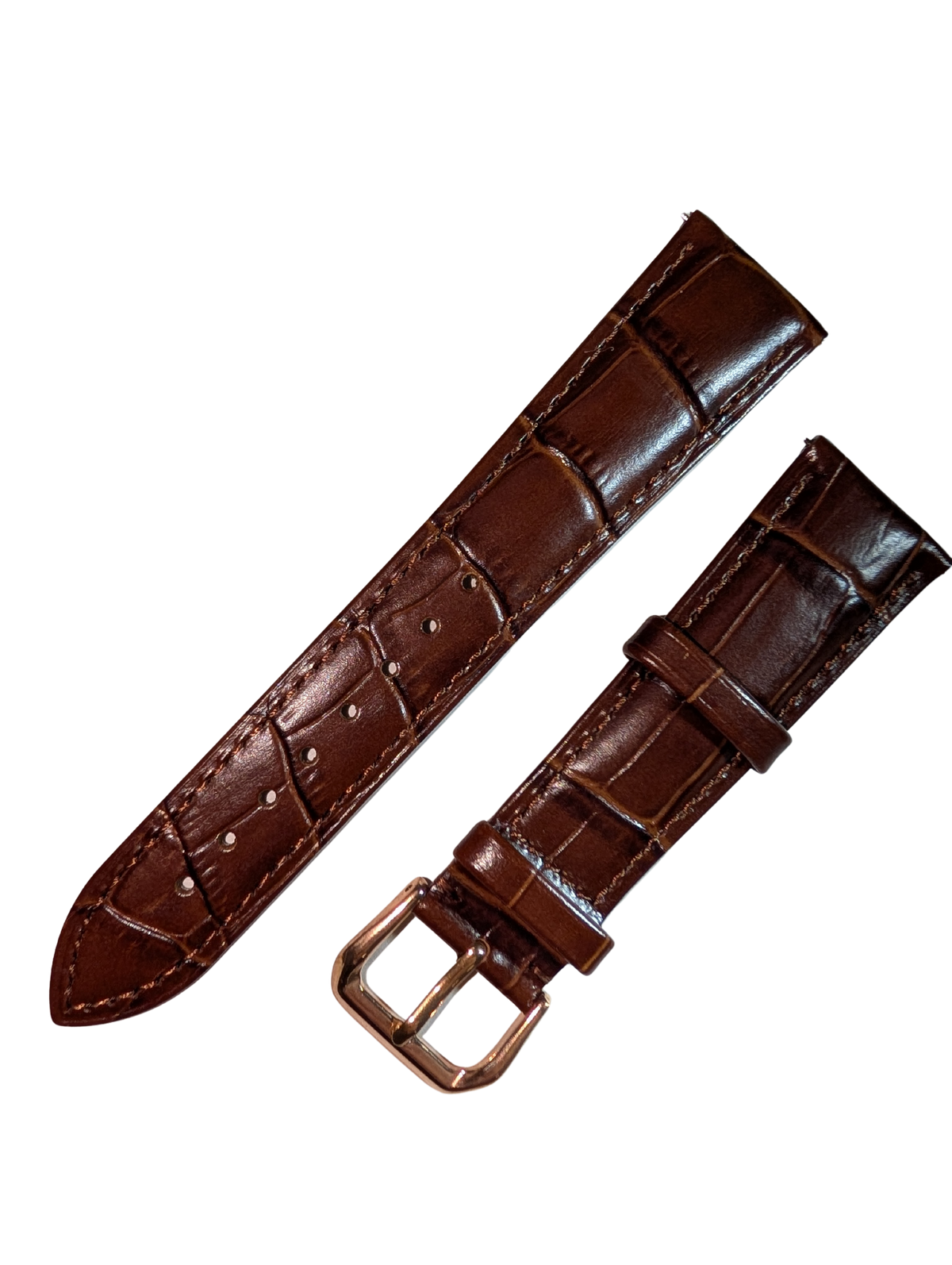 22mm Brown Alligator-Grain Leather Watch Strap with Rose Gold Buckle