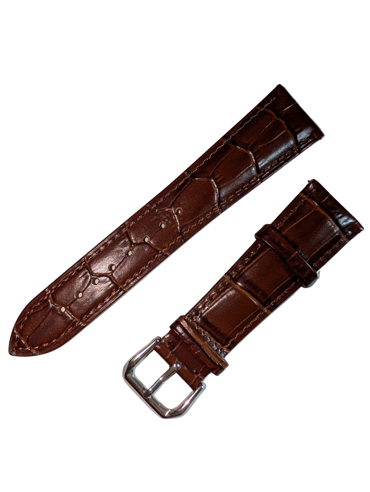 22mm Brown Alligator-Grain Leather Watch Strap with Silver Buckle