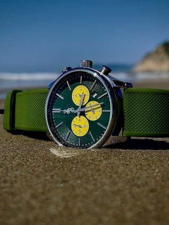 The Beyond Boring Watch Company 41mm Green and Yellow Chronograph
